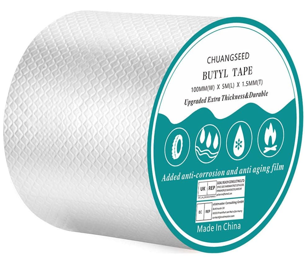 CHUANGSEED Butyl tape 1.5mm x 10cm x 5m RV Rubber Roof Flashing Tape for leaks sealant Leak Proof Butyl Seal Strip, Repair for Boat, Roof, tent repair Butyl Waterproof Tape