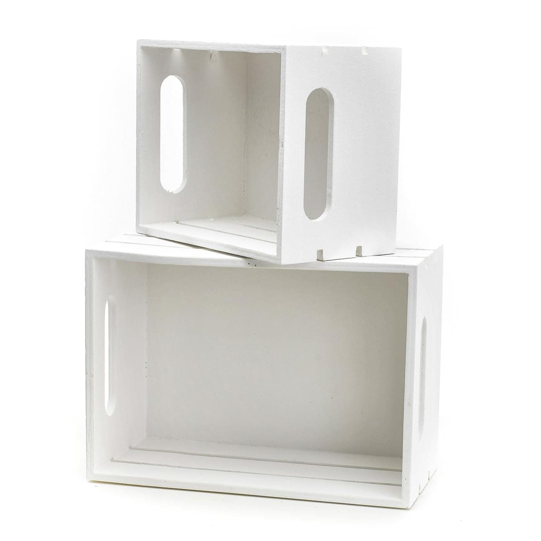 Hampton Art 2-Pack White Nested Wooden Crates, Rustic Style, 9 1/3"x 6 1/2"x 5 1/4" & 7"x 5 1/2"x 4", Decorative Storage & Display, Space-Saving, DIY Craft Project