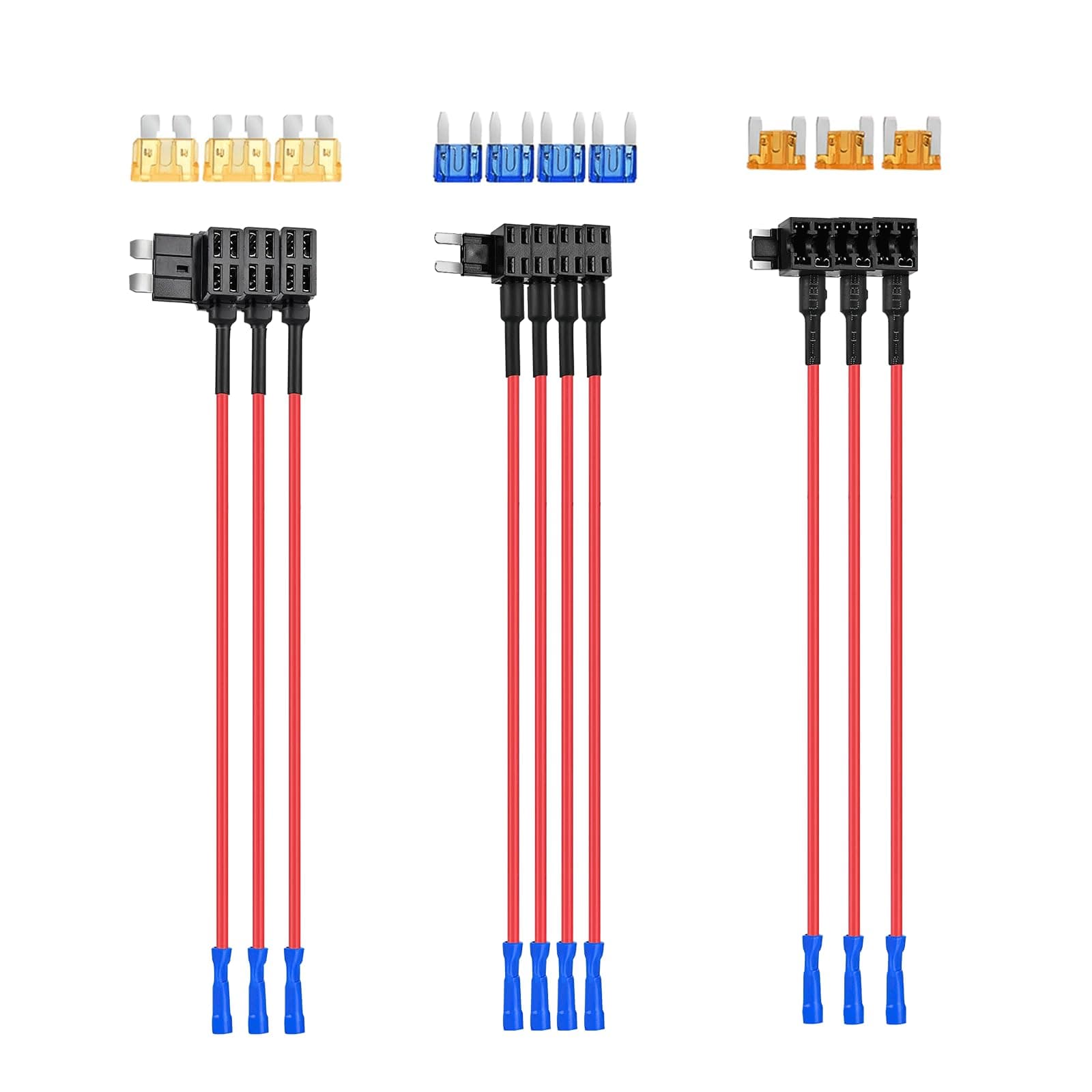 Nilight 12V Car Add-a-Circuit Fuse Adapter with Standard and Mini TAP Profile TAP Blade Fuse for Cars Trucks Boats, Blue, Red, Black,10 Pack Fuse Holder-3 types, 50040R