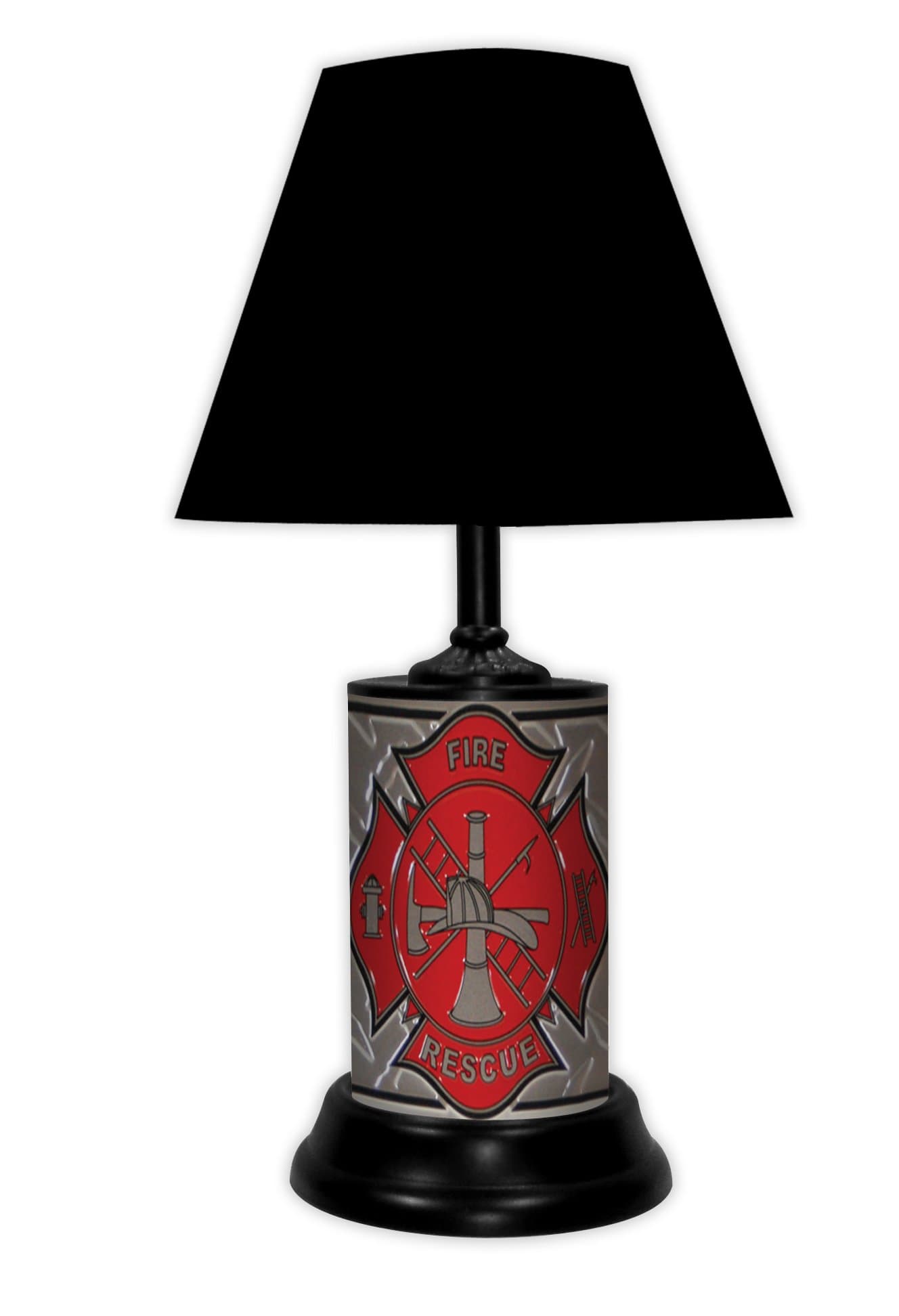 FIRE Department Diamond Plate Desk/Table Lamp with Black Shade