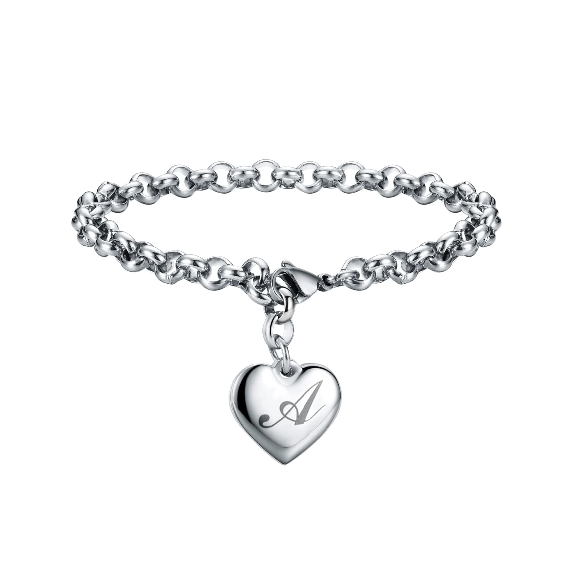 SANNYRAInitial Charm Bracelets Stainless Steel Heart 26 Letters Alphabet A Bracelet for Women Valentine's Day Gifts, No Size, Stainless Steel