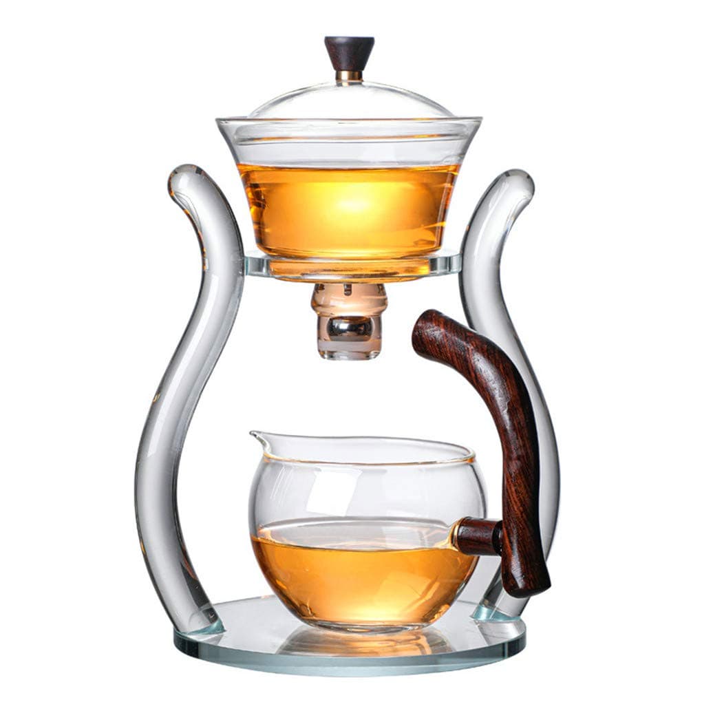 Aoheuo Lazy Kungfu Glass Tea Set Water Diversion Rotating Cover Bowl Semi-Automatic Glass Teapot Suit (crystal glass teapot)