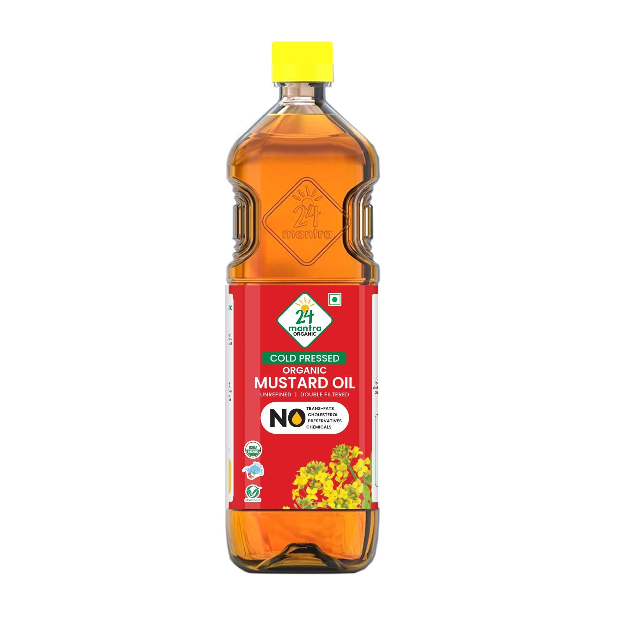 24 Mantra Organic Unrefined Mustard Oil/Sarson Oil/Avanune - 100% Organic | Chemical Free & Pesticides Free | Double Filtered | Expeller Pressed