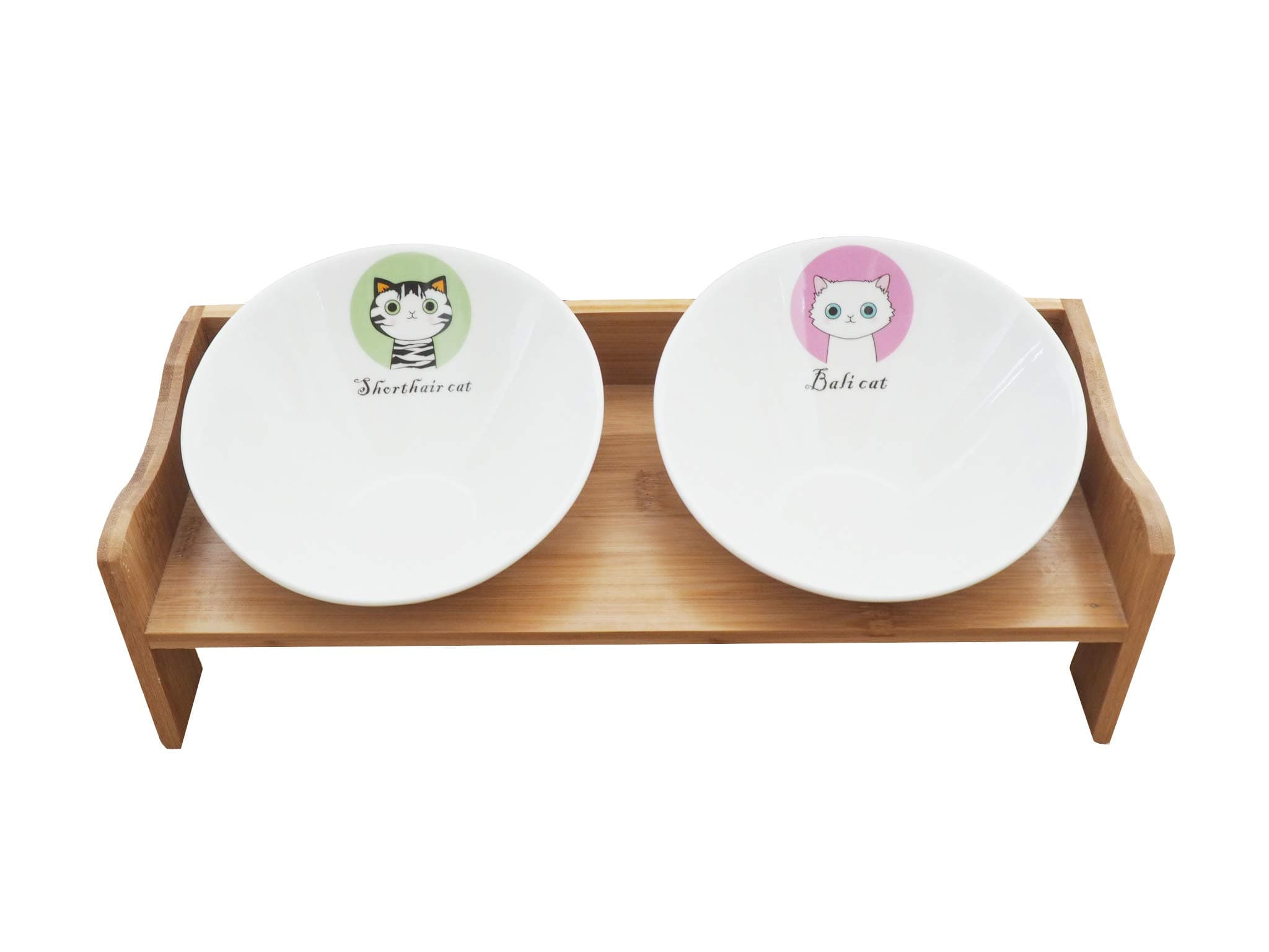 LOLLIMEOW Pet Elevated Dog and Cat Wooden Rack Pet Feeder, Raised Stand Comes with Two Ceramic Bowls (Deluxe Style)