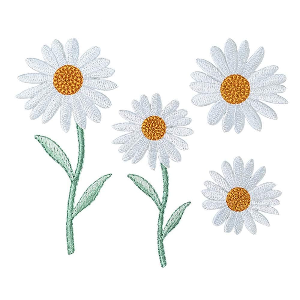 4 Pcs White Daisy Delicate Embroidered Patches, Embroidery Flower Patches, Iron On Patches, Sew On Applique Patch,Cool Patches for Men, Women, Boys, Girls, Kids