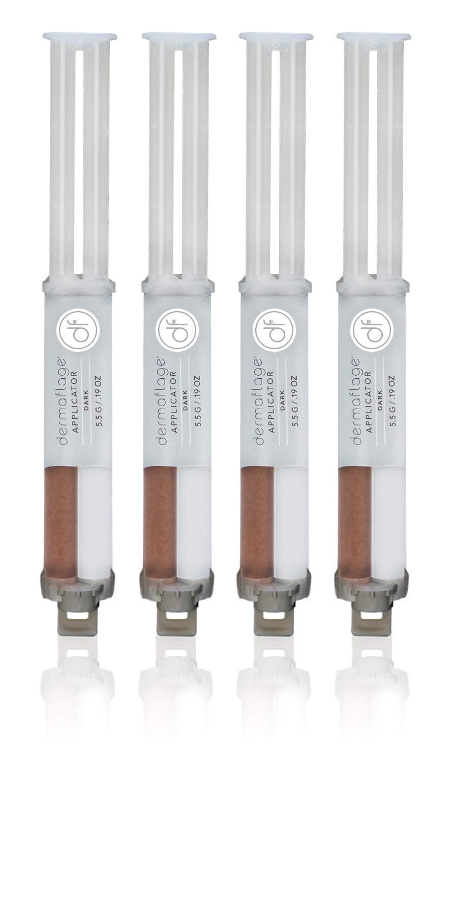 Dermaflage Topical Scar Filler Pack of 4 Refill Applicator (Dark) - Hollywood Silicone Scar Gel for Recessed Scars, Wrinkles, Discoloration & Deep Pockmarks (30 Applications)