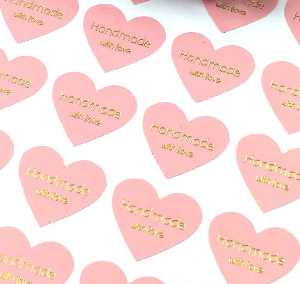 FamilyFirst Tradings Handmade With love Heart Stickers- Pink Crafts Krafts Label Gift Shop packaging (20)
