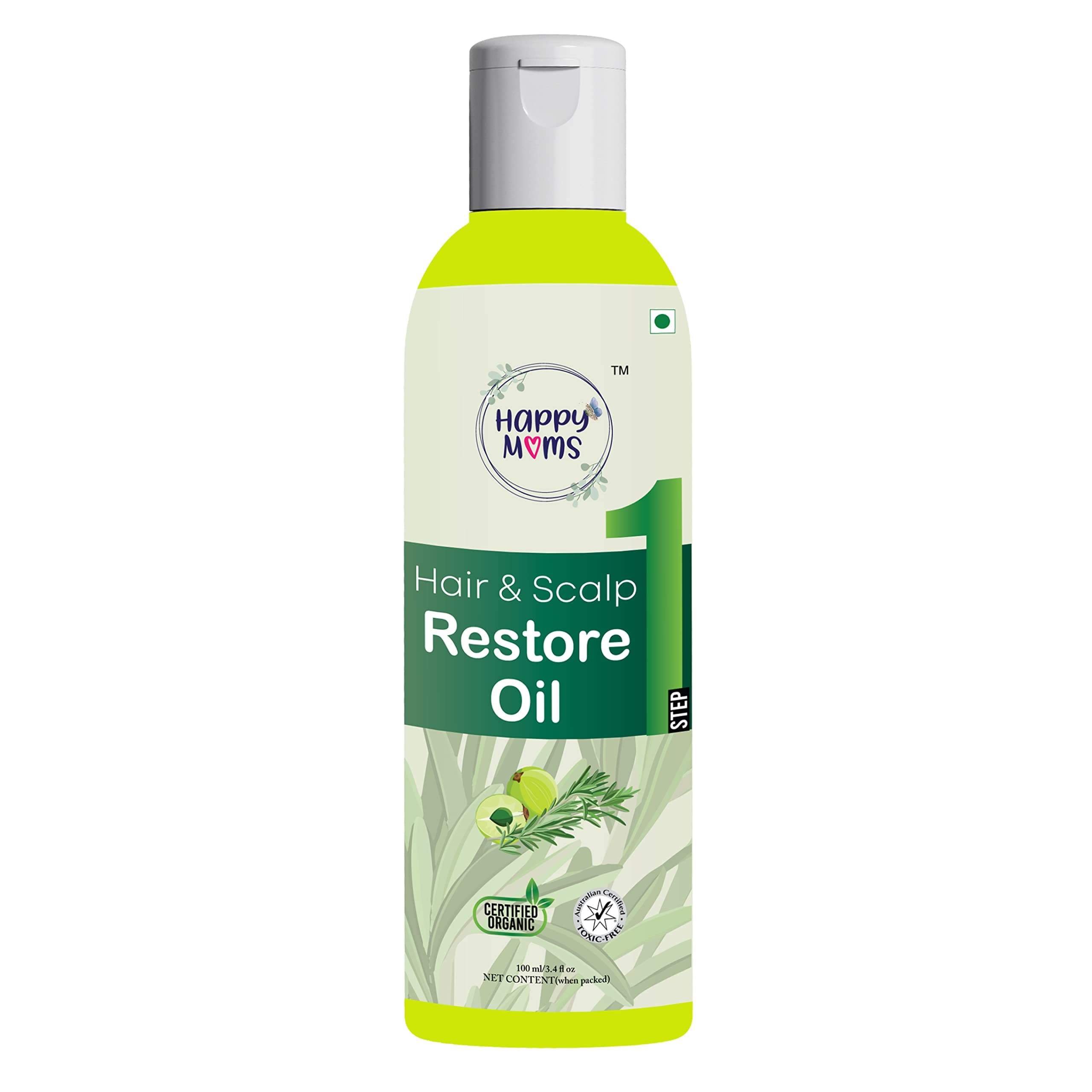Happy Moms Hair & Scalp Restore Oil - Certified Organic, Helps in Reduce Hair Fall, Non Sticky, Amla Rosemary Essential oils - 100 ML(Pack of 1)