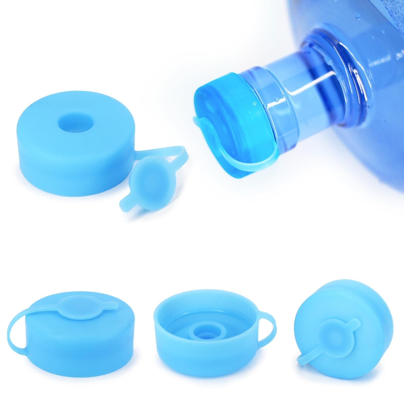 Myvision Secure Cap for 5 Gallon Water Dispenser, (4pcs) Reusable 5 Gallon Water Jug Cap, Silicone Non Spill Bottle Caps for 2.16in/55mm Bottle Mouth