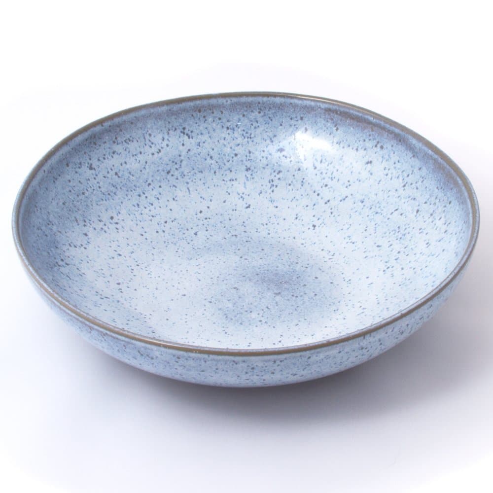 Set of 6 Handmade Ceramic Stoneware Soup/Pasta Bowls, Blue Speckled Design (40 oz, 9")