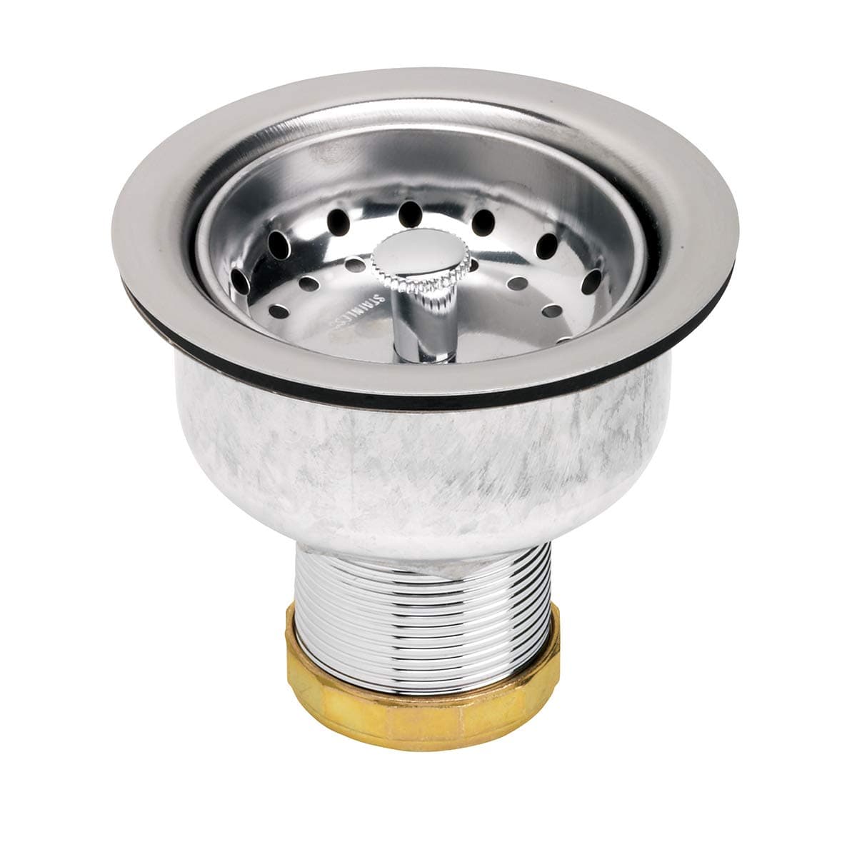 Everflow 3-3/4 Inch Long Extended Shank Stainless Steel Sink Strainer 7531 with Stainless Steel Basket Double Cup Design with Locking Shell Fits Sinks w/ 3-/2 Inch w/ 4 Inch Opening, 4-1/2 Inch Flange