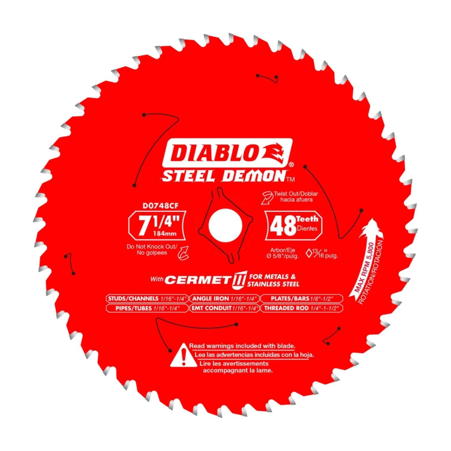 Diablo D0748F 7-1/4 in. x 48-Tooth Steel Demon Ferrous Metal Cutting Saw Blade, 7-1/4"