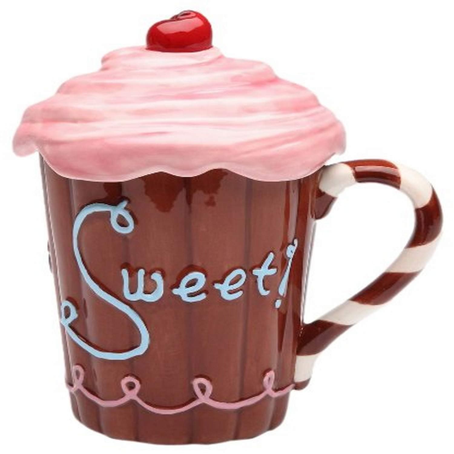 Life Is Sweet Mug with Pink Lid, 5-3/4-Inch