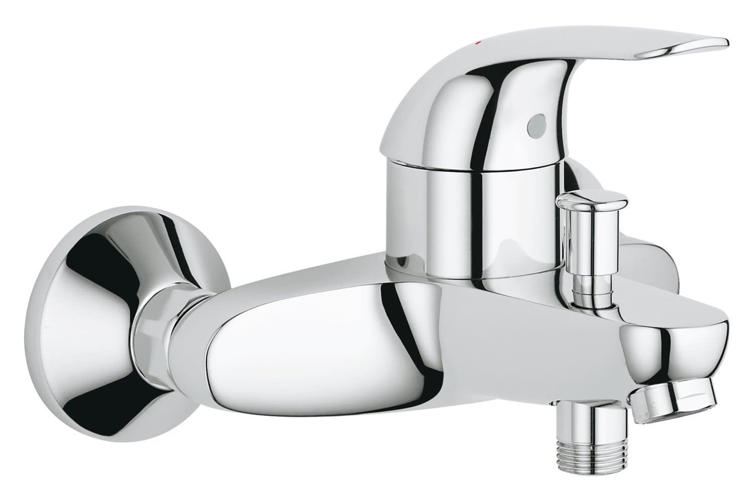 GROHE Euroeco - Wall Mounted Bath Mixer Tap - Metal Lever - 46 mm Ceramic Cartridge - Water Saving - Automatic Diverter: Bath/Shower - Integrated Non-Return Valve - Chrome - 32743000