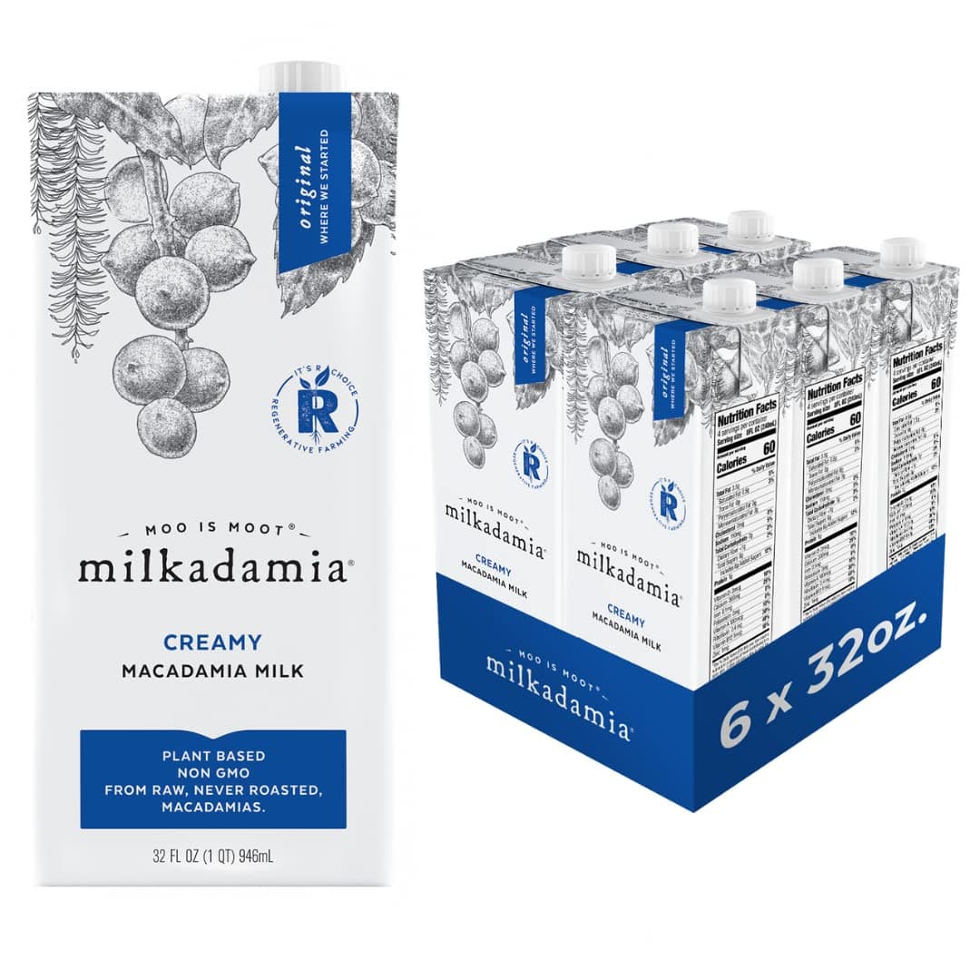 Macadamia Milk - Creamy - 32 Fl Oz (Pack of 6) - Lactose Free, Vegan, Shelf Stable, Plant Based, Non Dairy, Dairy Free