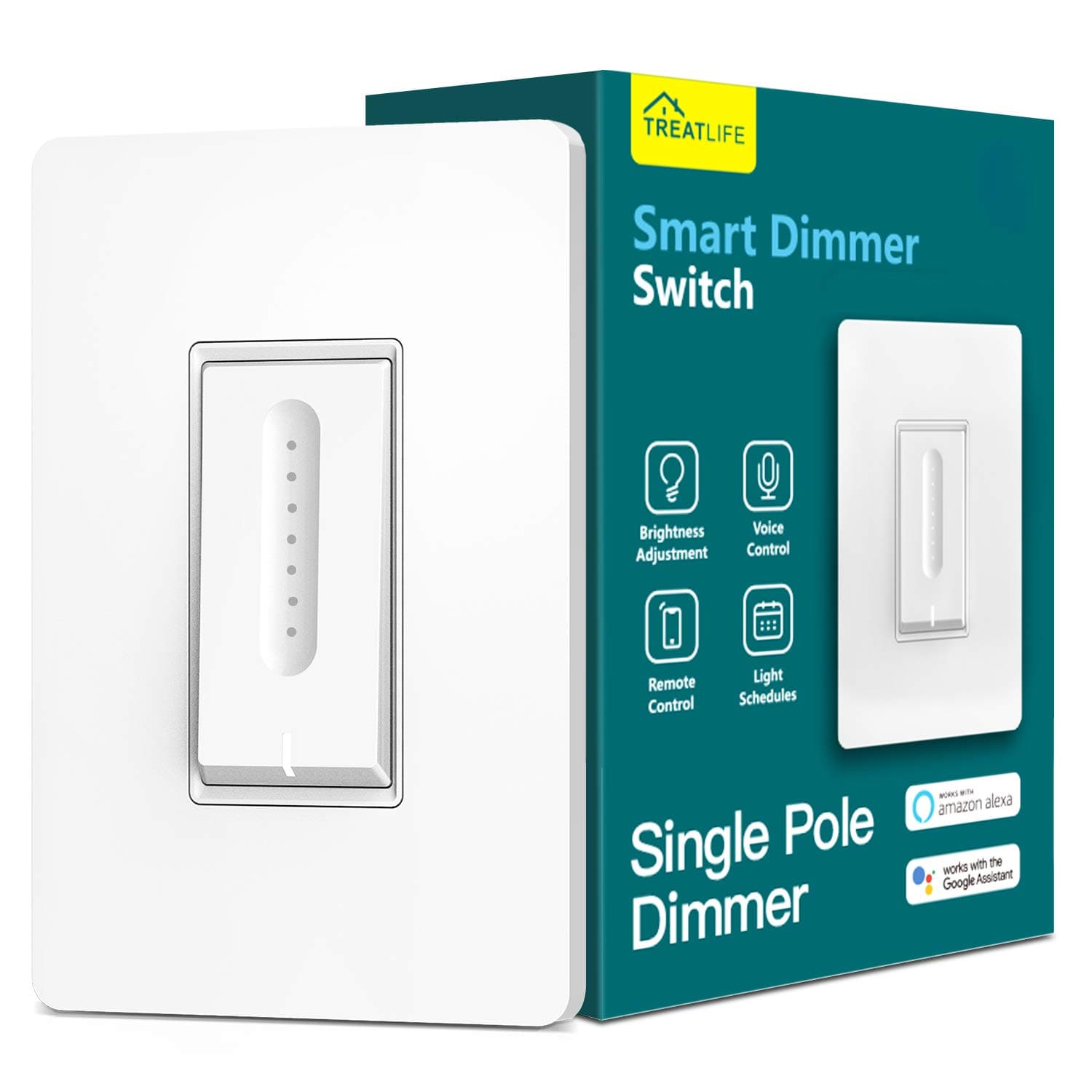 Smart Dimmer Switch, Single-Pole Smart Switch for Dimmable Bulbs, 2.4GHz WiFi Smart Light Switch Works with Alexa and Google Home, APP Remote Control, Neutral Wire Required