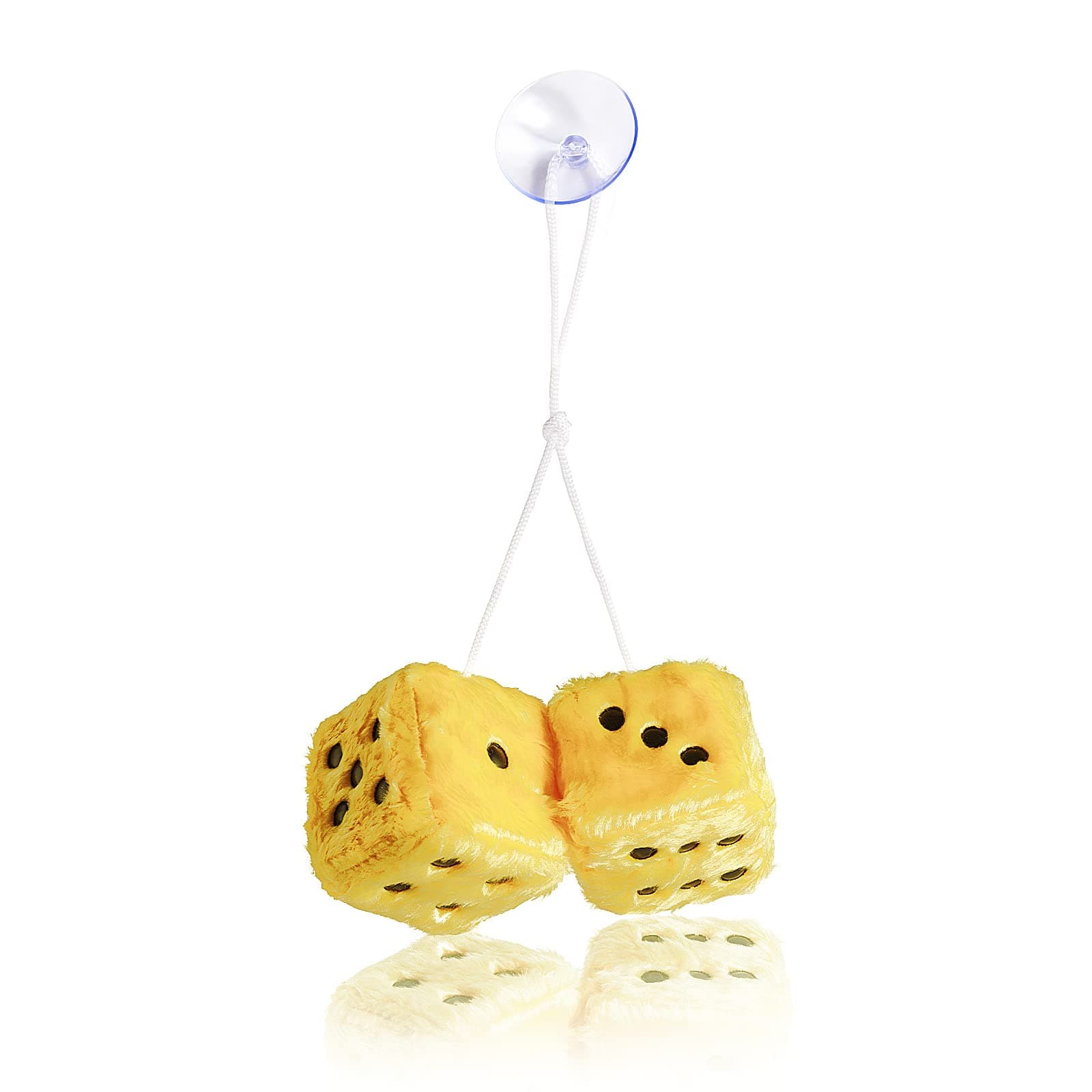 Hanging Dice, MyCreator 3 inch Pair of Retro Square Mirror Hanging Couple Fuzzy Plush Dice with Dots For Car Interior Ornament Decoration (Yellow)