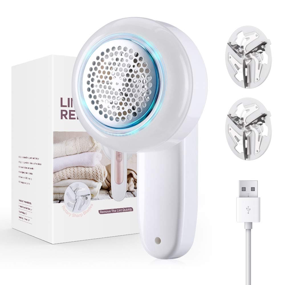 Lint Remover, Fabric Lint Shaver with USB Cord & 3 Rotating Blades, Portable Rechargeable Bobble Fluff Remover, Electric Clothes Brush Debobbler for Overcoat, Sweater, and Fabric Furniture