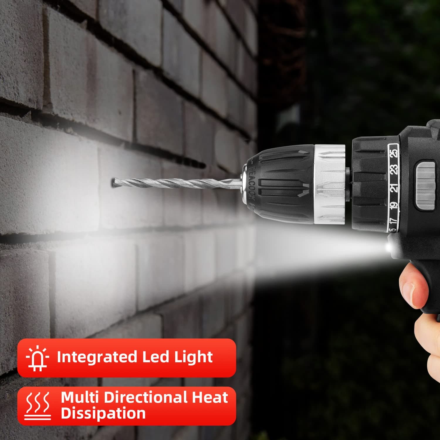 AccLoo 48V Cordless Drill 33Pcs, 2000 mAh Li-Ion Battery Power Drill, Drills Machine & Electric Drill Cordless Accessories Kit, LED Work Light & Display, Suitable for Wood, Plastic