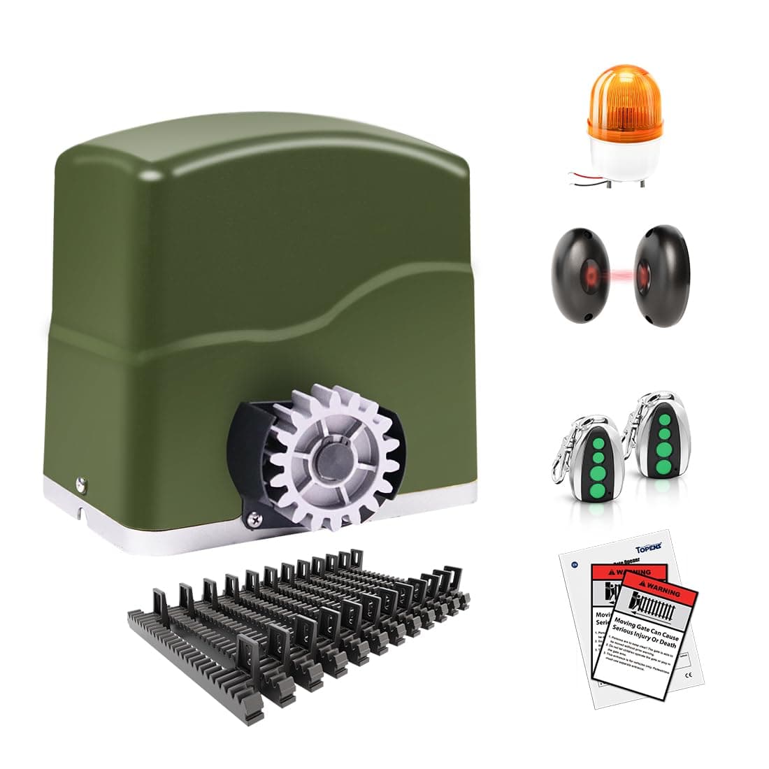 RK700T Automatic Sliding Gate Opener Rack Drive Electric Gate Motor for Heavy Driveway Slide Gates Up to 700kg, Security Gate Operator AC Powered with Gear Rack, Beacon and Photo Sensor