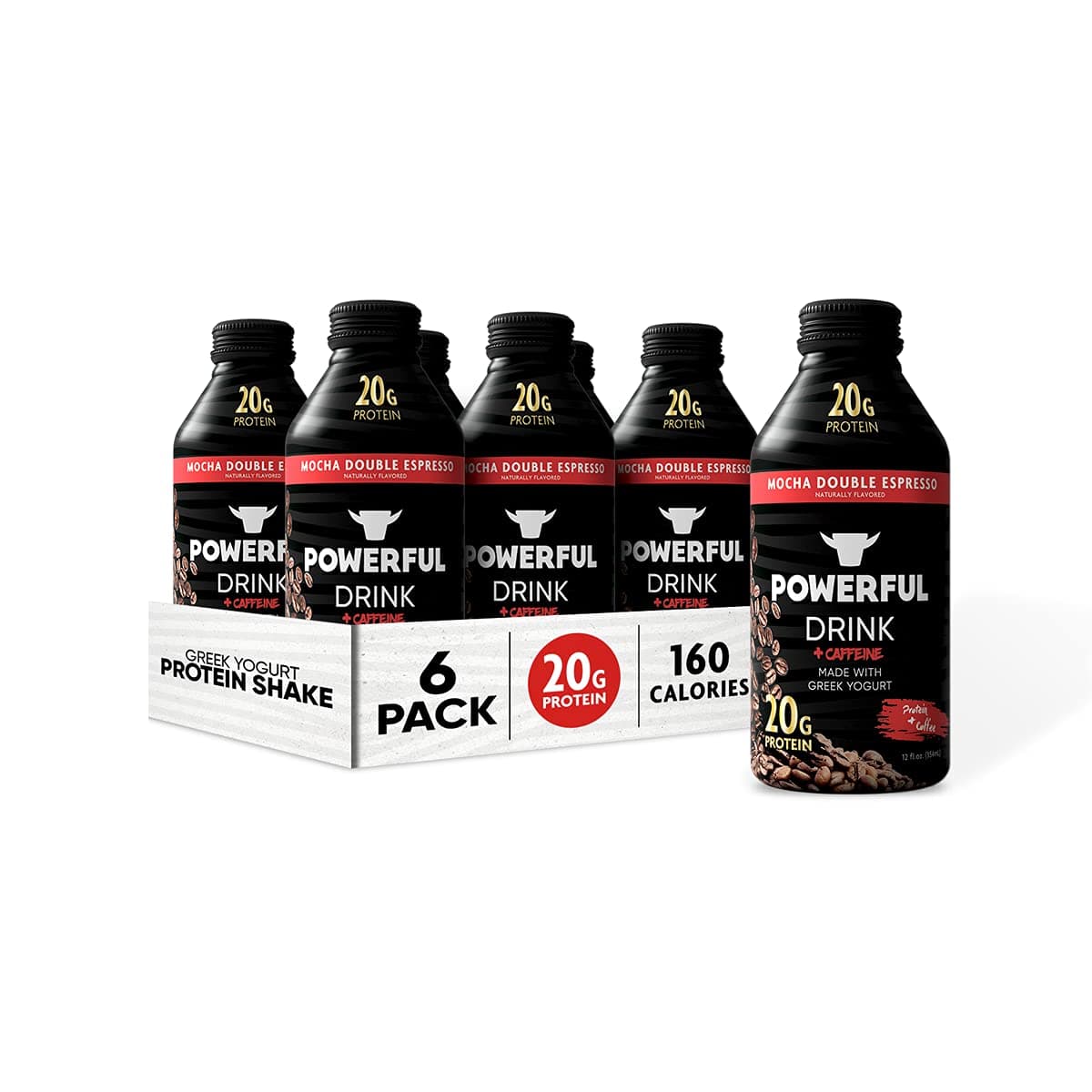 Powerful Foods, Protein Shake, 20g Protein, Greek Yogurt, Low Carb, Gluten Free, Kosher, Ready to Drink (Mocha Double Espresso, 12 oz, Pack of 6)