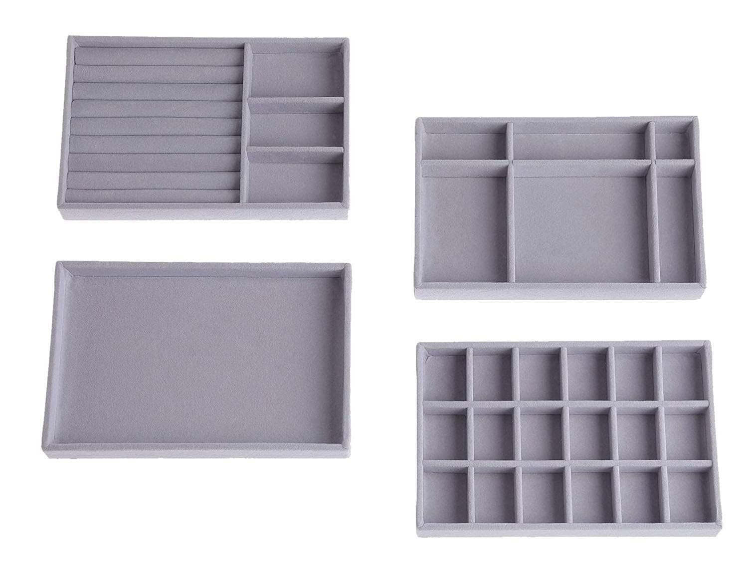 Stocomodi Jewellery Organizer, Jewellery Storage Drawer, Set of 4 Grey Trays