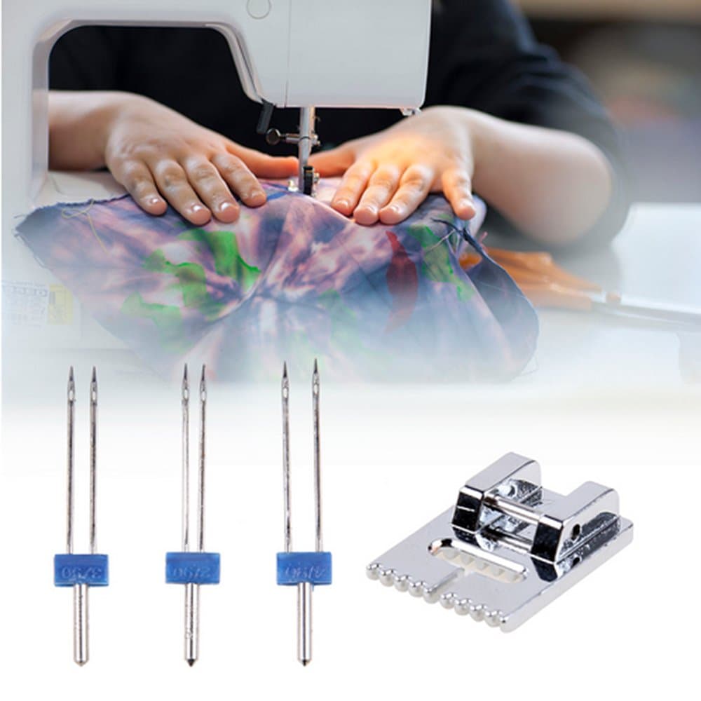 LNKA 3pcs Twin Needles Double Needles 9 Groove Pintuck Presser Foot for Brother JANOME Singer Sewing Machine