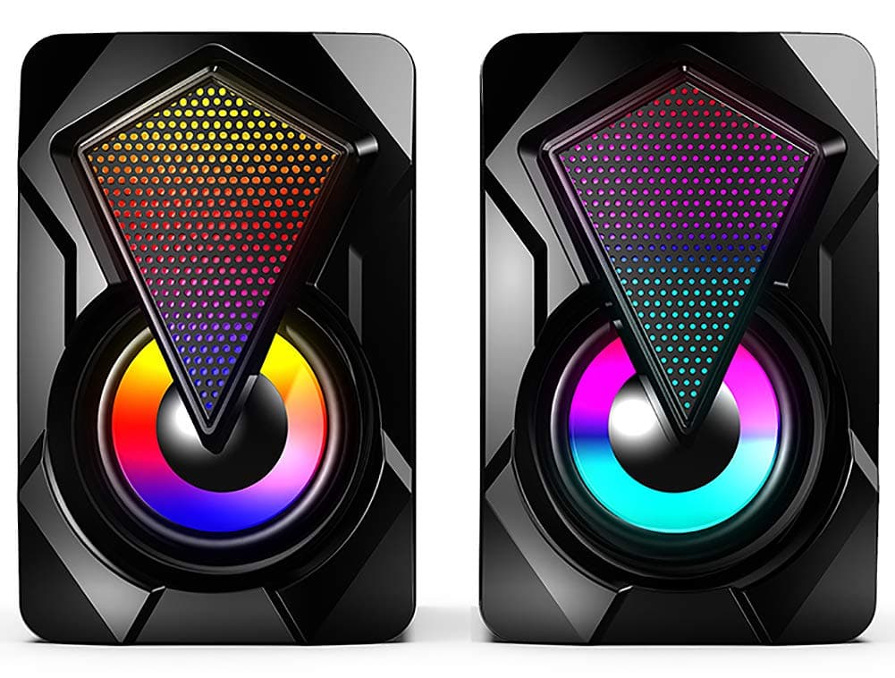 Computer Speakers,Wired PC Speaker 2.0 USB Gaming Powered Stereo Mini Multimedia Volume Control with RGB Lights 3.5mm Aux Input for Phone Tablets Desktop Laptop