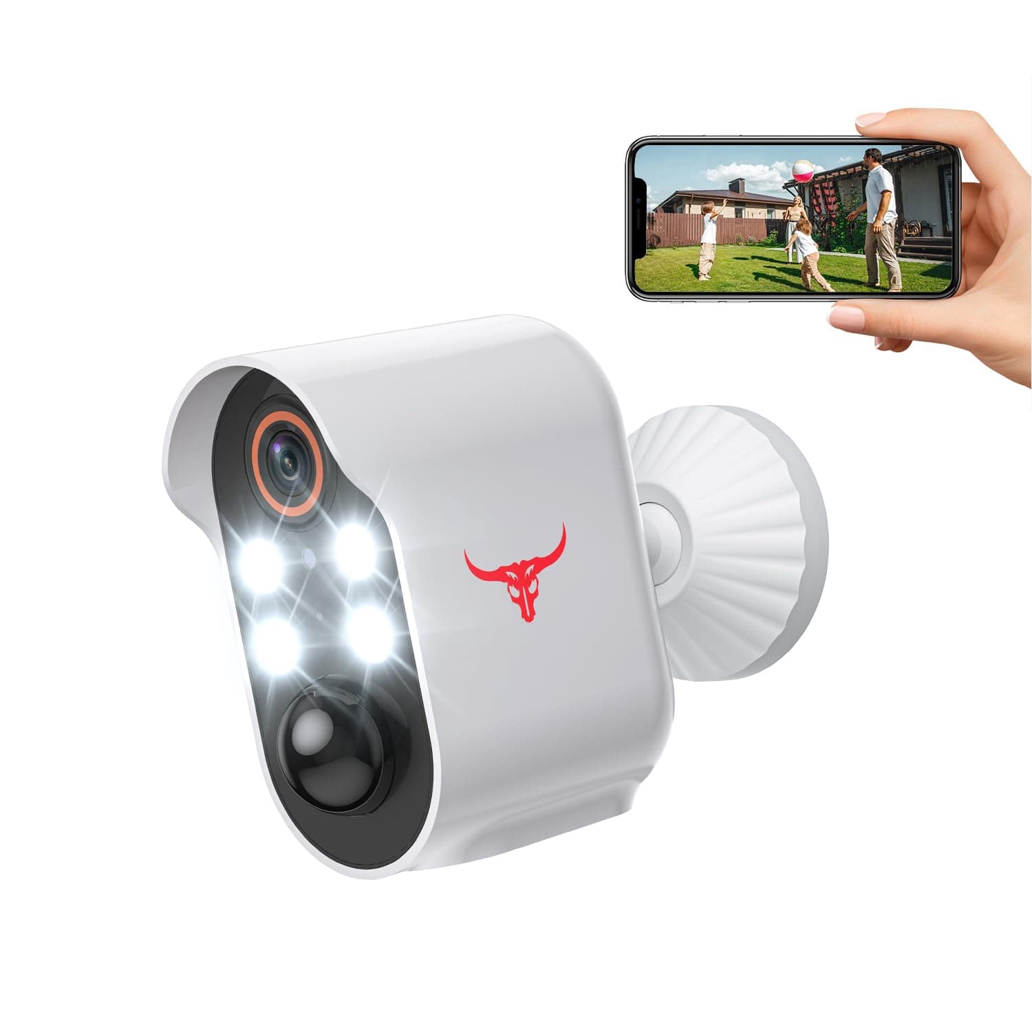 SUNNYJANE Security Cameras Wireless Outdoor, 1080P Battery Power WiFi Surveillance, Indoor Home Camera with 2-Way Audio, Smart AI Human Detection, Color Night Vision, Cloud Storage (4 spotlights)