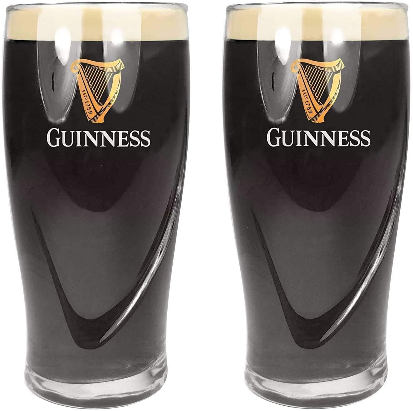 Guinness Pint Glasses 20oz / 568ml CE Marked | Embossed Harp Design | Set of 2 | Guinness Glass