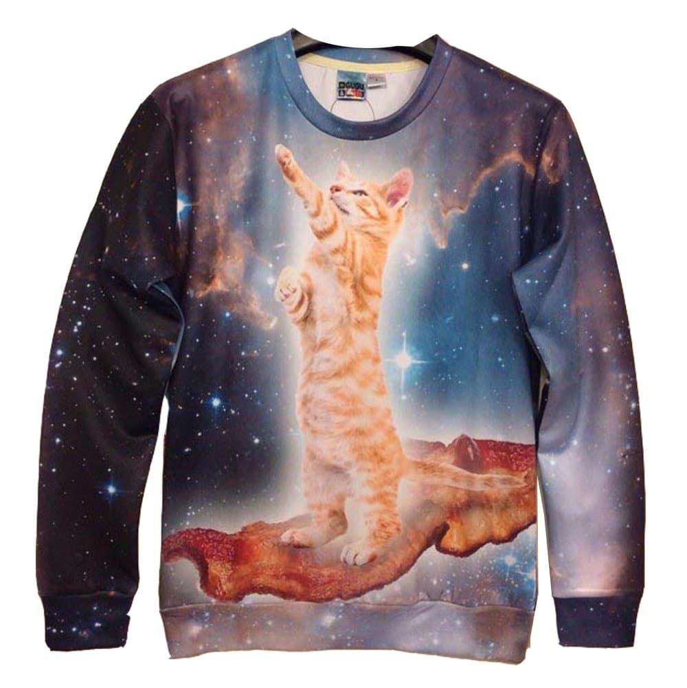 Primelody Unisex 3d Sweatshirt Funny Cat in Galaxy Print Hipster Style (Size M)