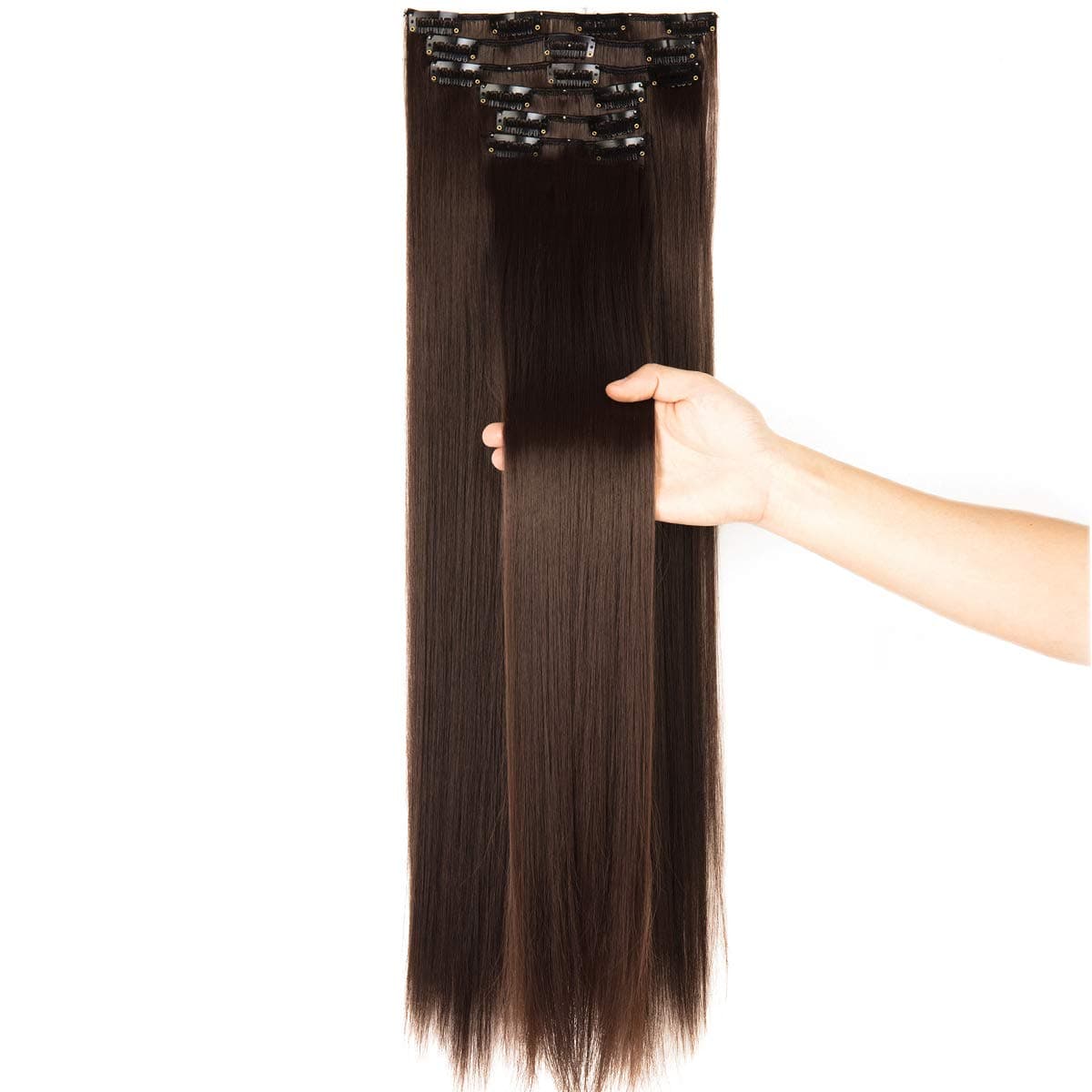 24"-26" Clip in Hair Extensions 6Pcs 16 Clips Curly Wavy Straight Thick Clip on Synthetic Hair Extension Hairpieces