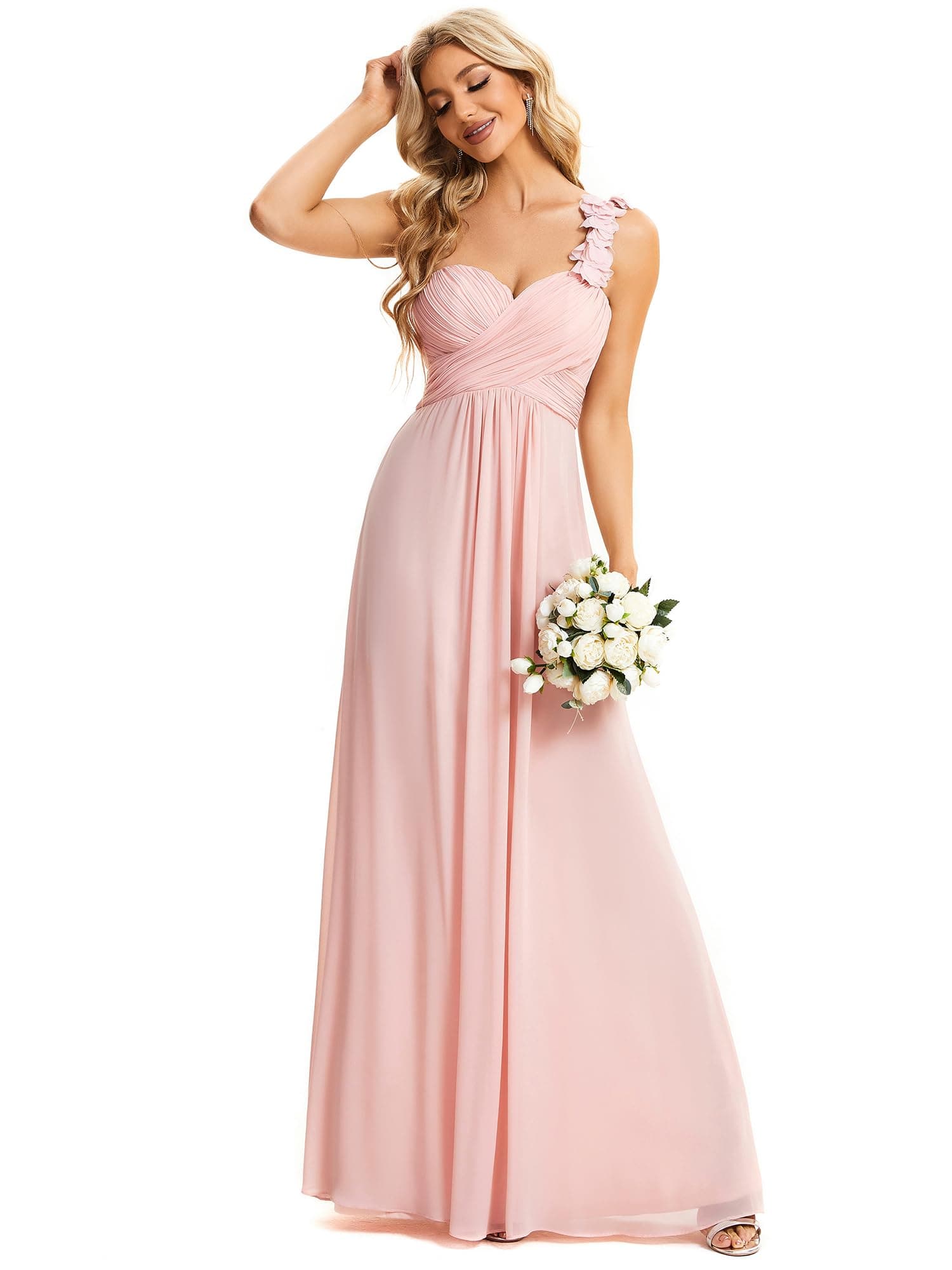 Ever-Pretty Women's One-Shoulder Chiffon Evening Gown,Pink,14