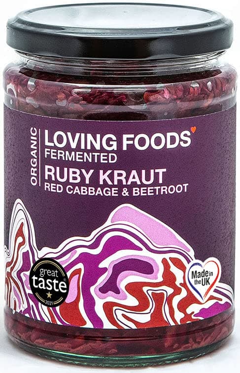 Award Winning *Organic & Made in the UK* Ruby Sauerkraut (475g) Raw, Unpasteurised & Bursting with Beneficial Live Bacteria (1 x Jar)