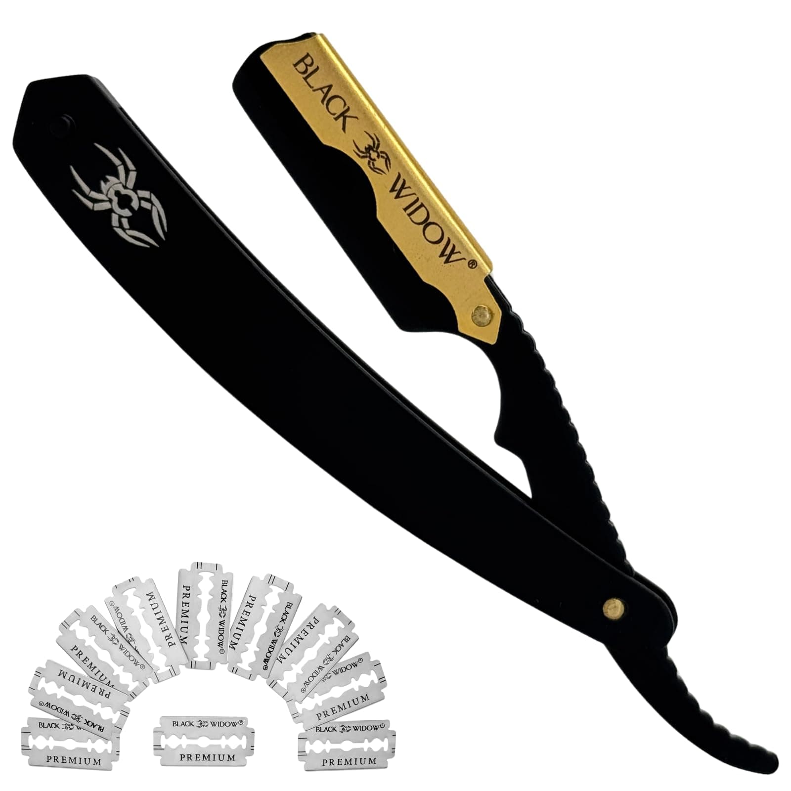 Black Widow Executive Brand Razor Barber Straight , Professional Barber Straight Edge - Barber Compatible with Straight Blade for Barber, Gold and Matte Straight by (1.5mm)