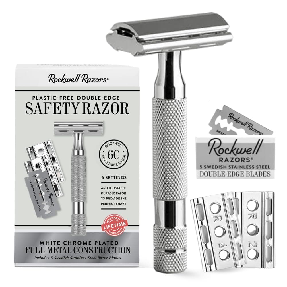 【 Patent Technology for a Firm, Deep Shave that is Gentle on the Skin 】 Rockwell Razors Rockwell Razors Chrome 6C Safety Razor Shaver (White Chrome Old)