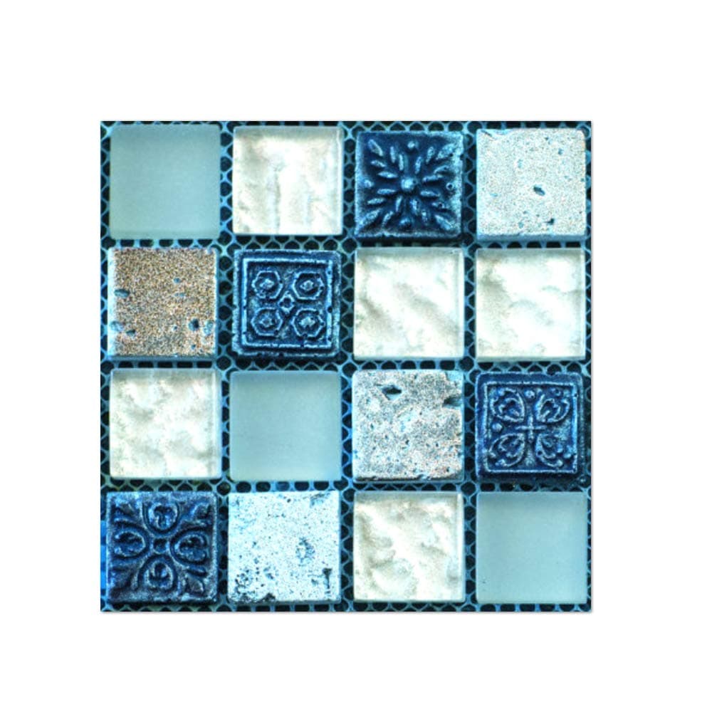 MISIXILEMosaic Tile Sticker for Kitchen & Bathroom Backsplash Blue Stamp Pattern Mosaic Tile Sticker Decals 4x4 Inch (20pcs/Set)