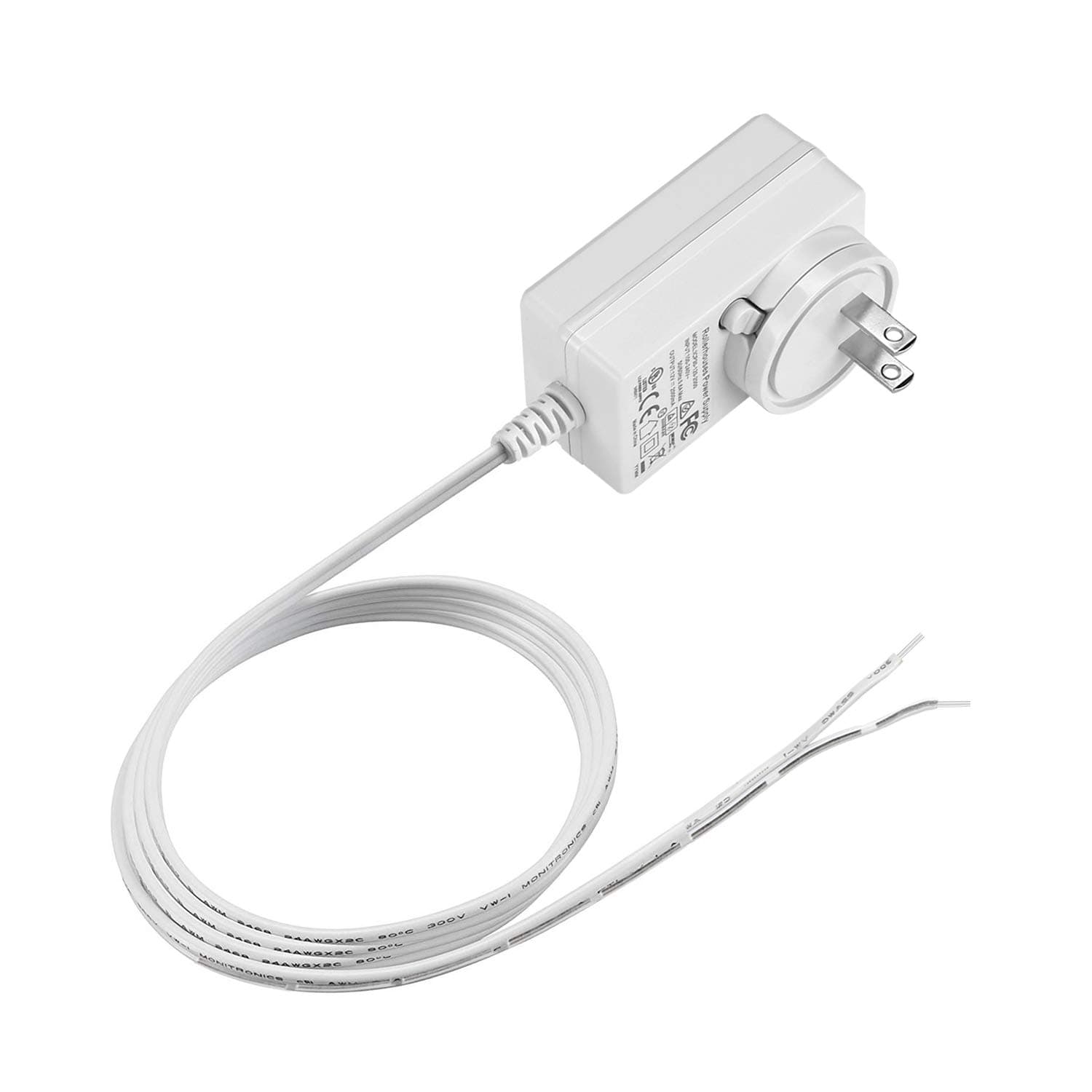 Rollerhouse24V 1A 24W White Plug-in Transformer DC Wall Charger Adapter/Power Supply Adapter w/5 Ft Cable, AC 100-240V to DC 24V Power Converter White