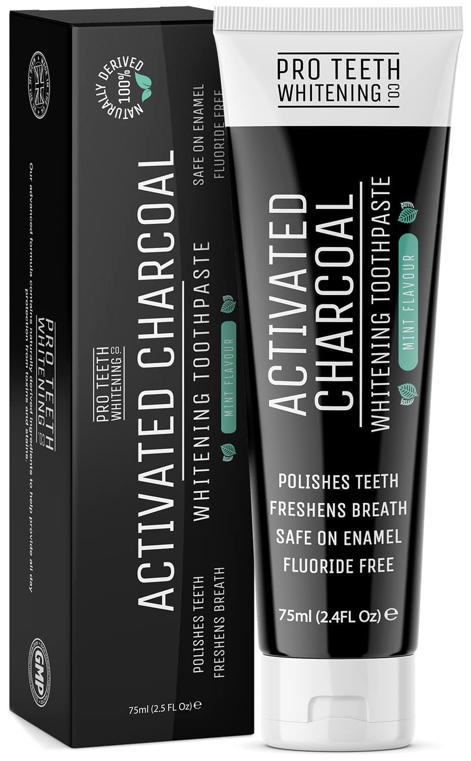 Activated Charcoal Teeth Whitening Toothpaste - 100% Natural Teeth Whitening for White Teeth - Fluoride Free, SLS & Sulfate Free, Mint Flavor - Made in The UK by Pro Teeth Whitening Co.
