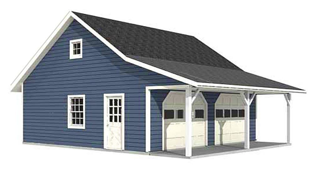 Garage Plans : Roomy 2 Car Garage Plan with 6 ft. Front Porch - 676-FP - 26' x 26' + 6' FP - Two car - by Behm Design