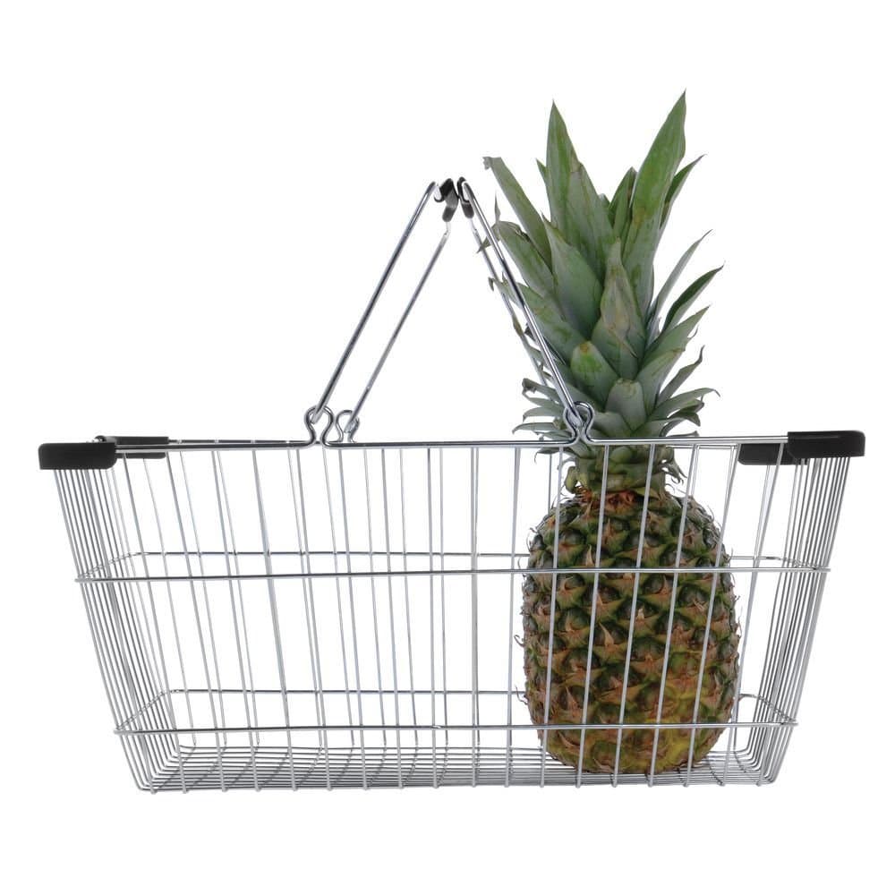 HUBERT Wire Shopping Baskets Silver Wire with Black Handles and Bumpers - 18"L x 12 1/2"W x 8"D