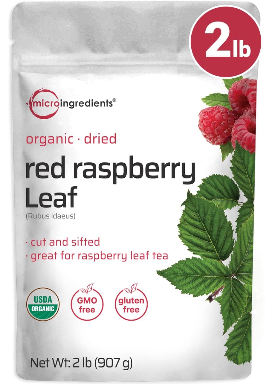 Organic Dried Raspberry Leaf Tea, 2lbs | Refills up to 907 Tea Bags | Premium Source from Germany for Herbal Pregnancy Tea | Cut & Sifted Whole Leaves | Non-GMO, No Sugar, Eco-Friendly Recyclable Bags