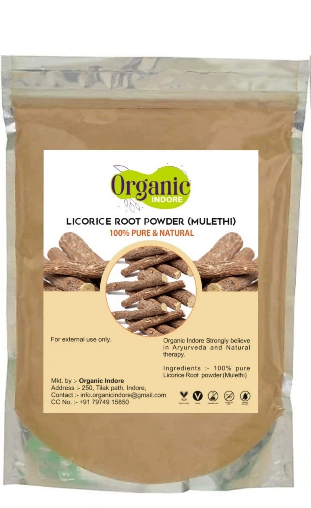 Organic Indore Pure & Natural Mulethi Powder For Skin Whitening, Licorice Powder For Body, Skin and Hair, (100gm)