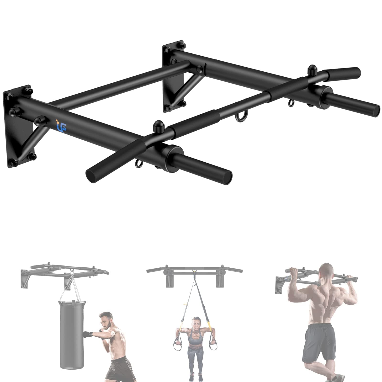ULTRA FUEGOWall Mounted Pull Up Bar,Thicken Steel Max Load 300 lbs,Punch Bag and TRX Training Hook for Home Gym Upper Body Workout Chin up Bar