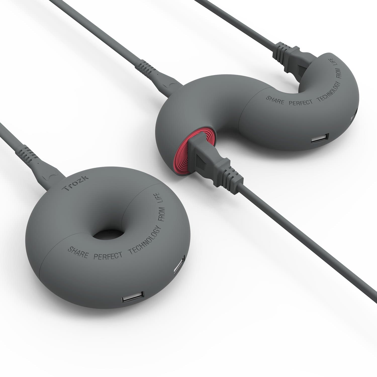 LDesign Portable Power Strip Surge Protector Electric Charging Station 1600W with 2 Outlet Plugs 2 USB Charger and Type-C Port with 5ft Cord Wire Extension (Dark Grey)