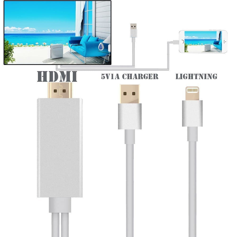 Lightning To HDMI 2M AV TV HDTV Adapter Cable For iPad/iPhone 5S 6 6P 6S With USB Charger Cable (Silver)