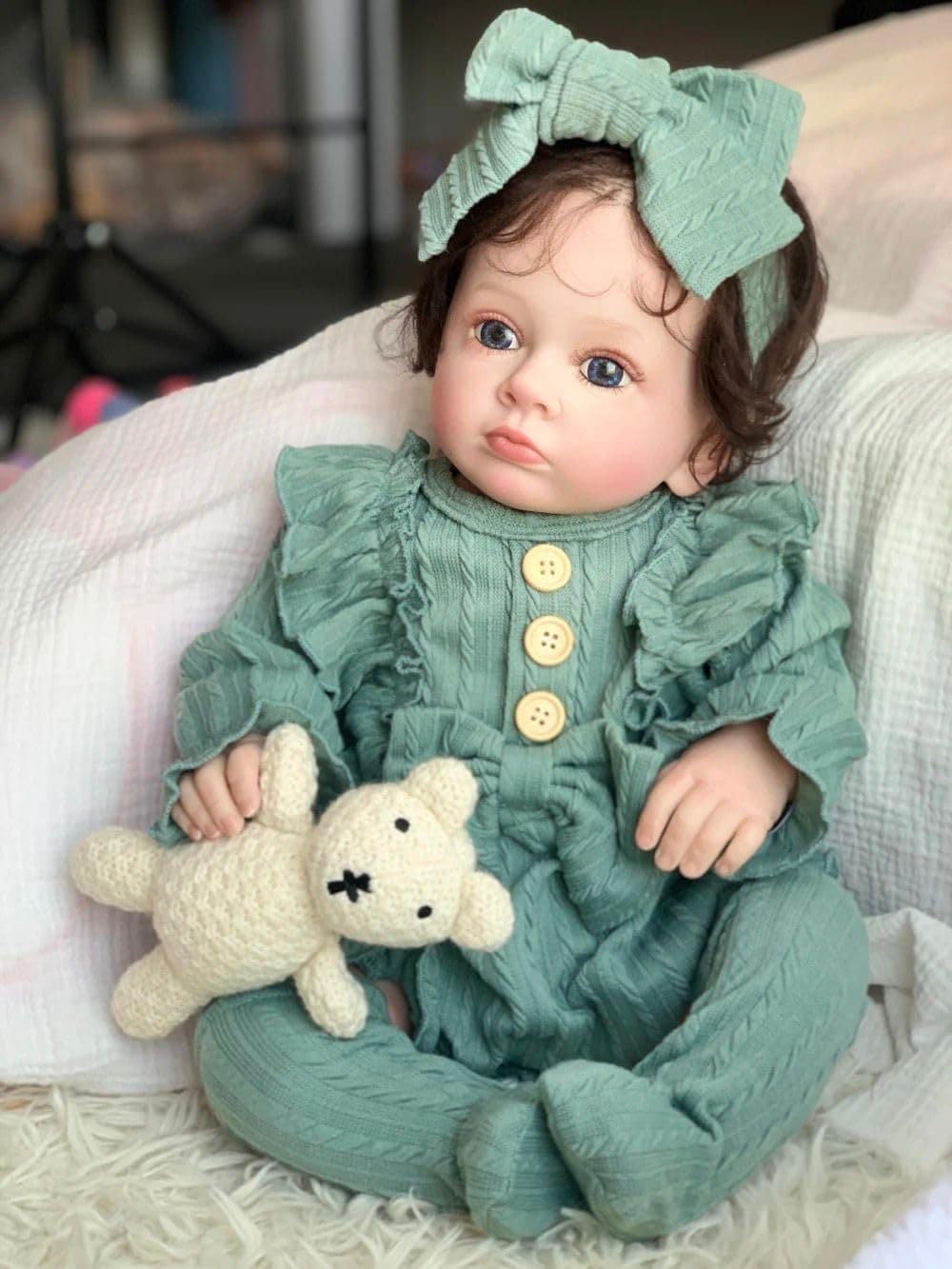 22 inch 55 Cm Reborn Baby Doll Silicone Newborn real like Baby Doll Girl Toy Gift Dolls Cute (Green Cute New)
