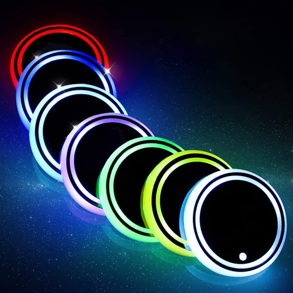 2 Pieces LED Car Cup Holder Lights, 7 Colors Changing USB Charging Mat Waterproof Cup Pad,LED Interior Atmosphere Lamp Decoration Light Car Accessories for Car Truck SUV Vehicle Decor