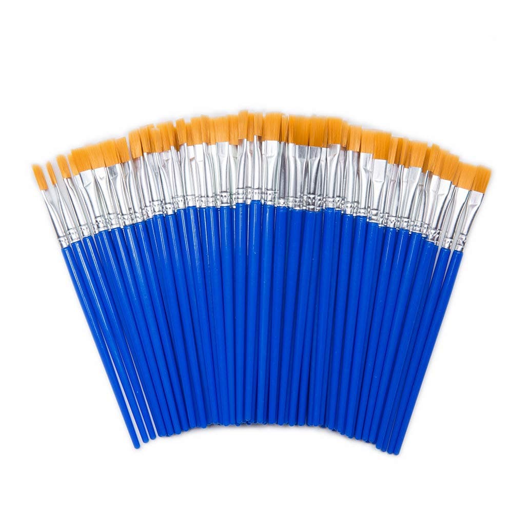 Children's Art Paintbrushes,Little Painting Brushes for Kids with Flat Tip Blue 14cm (100 Pieces)