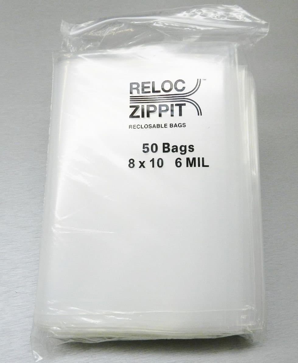Reloc Zippit Bags 8"x10" Clear Heavy Duty 6 Mil Thick Reclosable Per Pack of 50